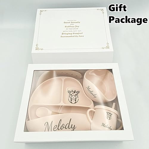 Miniatura 8 de Juego de Alimentación Personalizado para Bebé de 6 Piezas con Nombre, Grado Alimentario, Incluye Cuchara, Tenedor, Cuencos de Succión de Silicona,