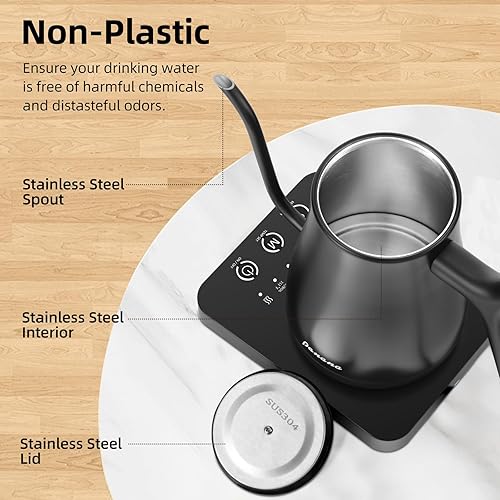 Miniatura 5 de Panana Hervidor eléctrico, hervidor eléctrico de cuello de cisne, control de temperatura con pantalla LCD, hervidor de té para verter sobre café,