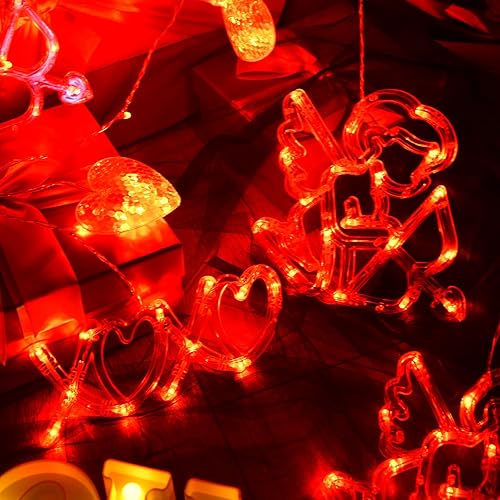 Miniatura 9 de LOLStar Decoración del día de San Valentín, XOXO rojo y Cupido, 138 luces LED, 6 corazones enchufables con control remoto, 8 modos intermitentes y