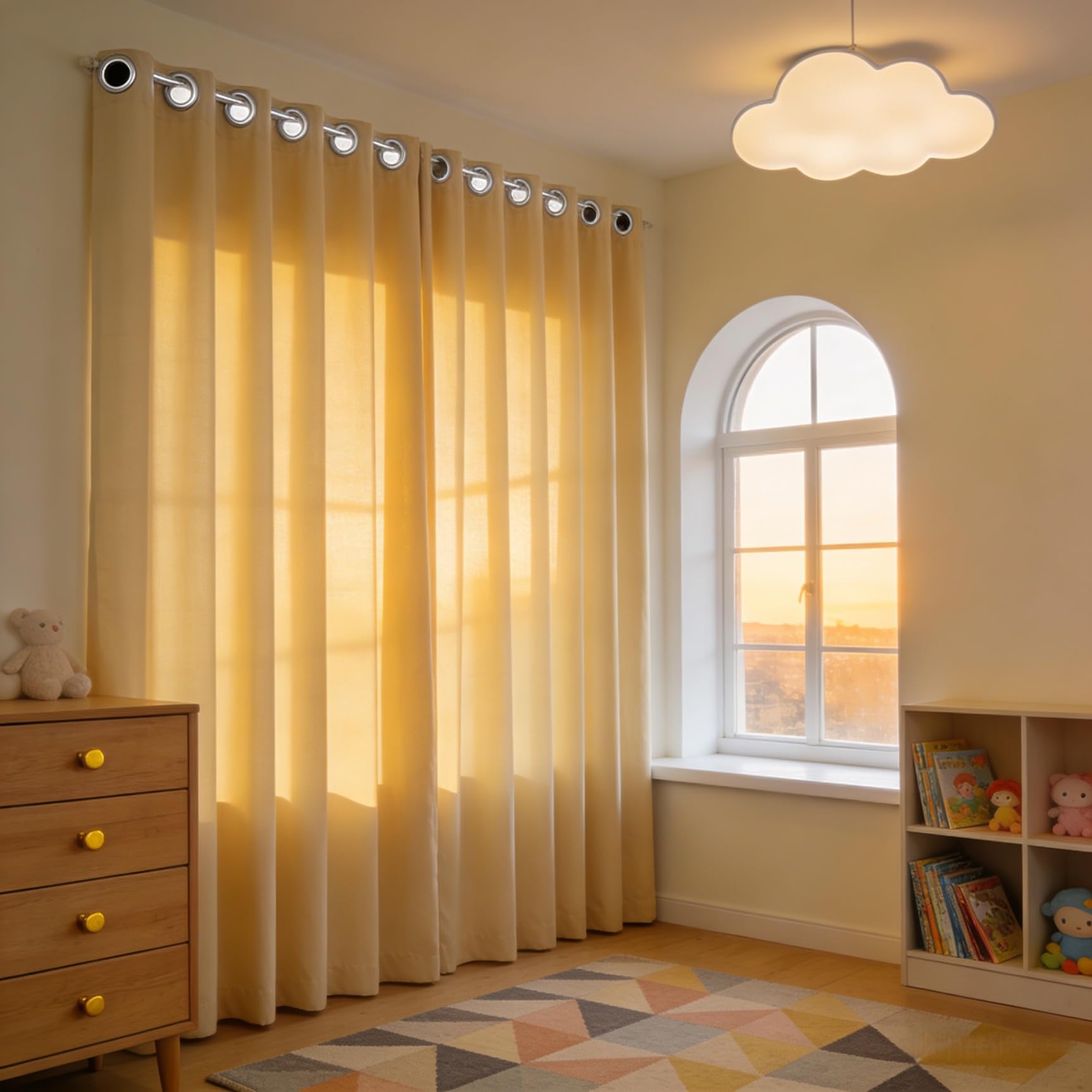 Rideau occultant crème 170x200 haut de gamme pour un salon élégant