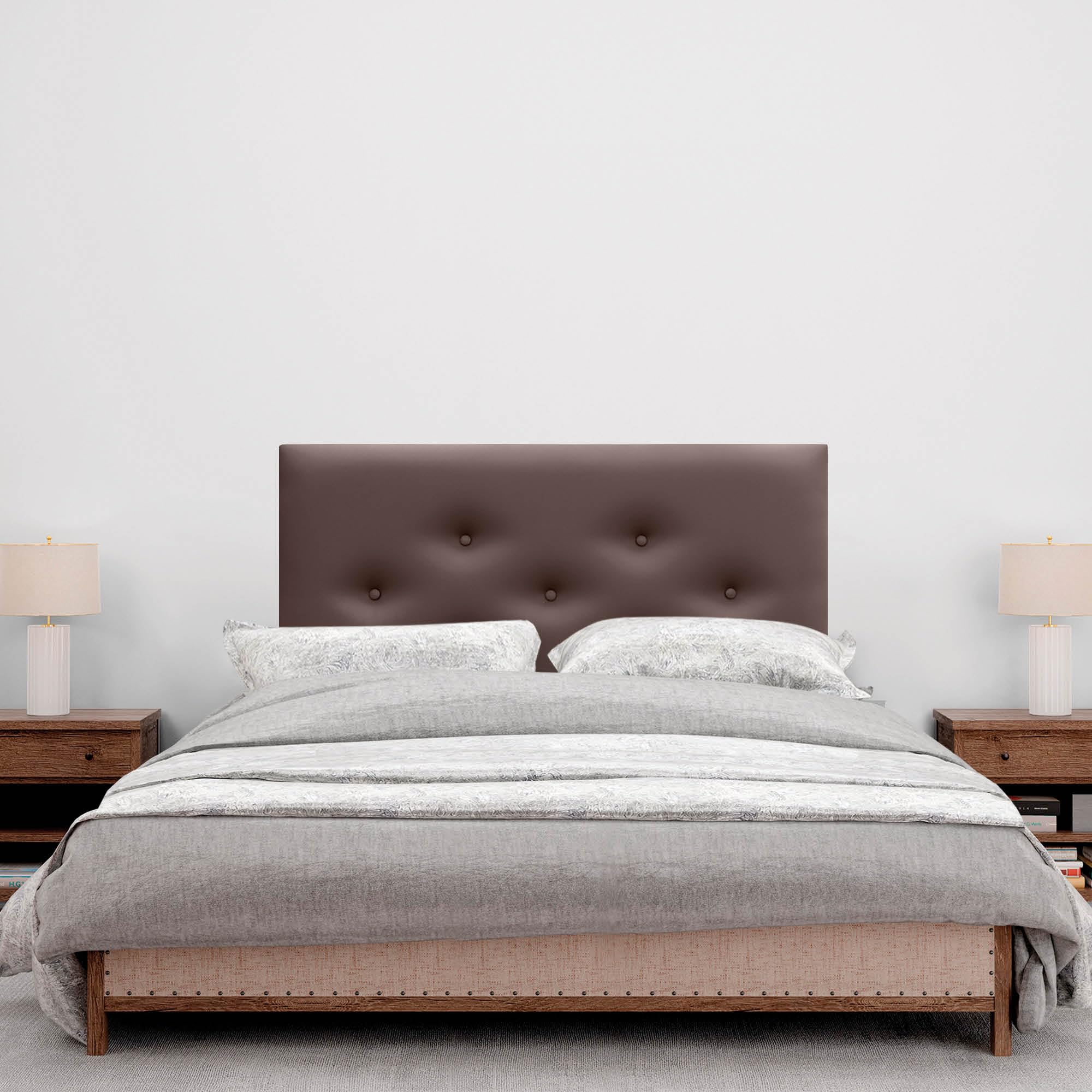 DHOME Kopfteil aus Kunstleder oder ACUALINE Stoff mit 3 versetzt angeordneten Knopfreihen Gepolstertes Luxus Kopfteil für Betten (Kunstleder Schokolade, 110cm)