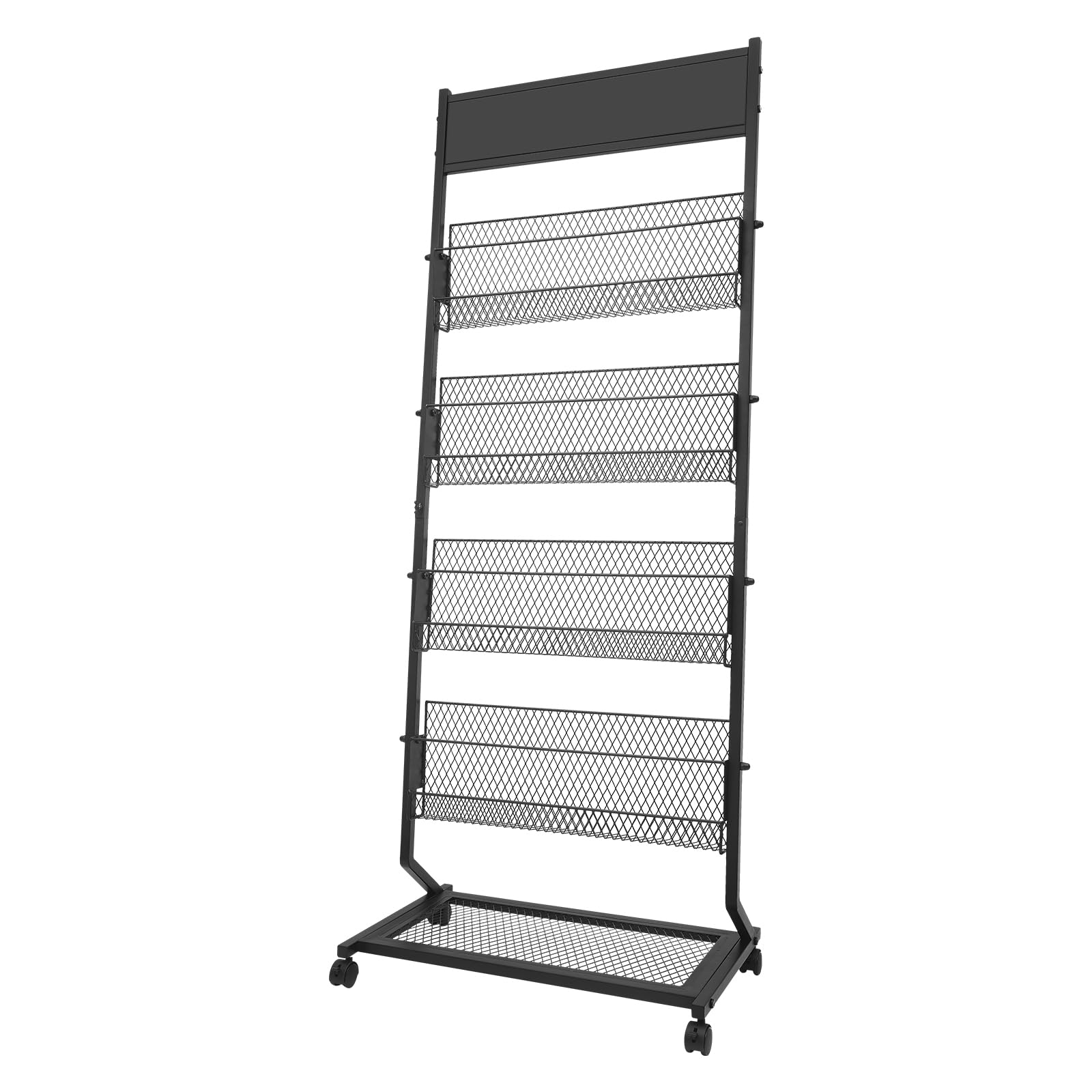 Portariviste a 5 strati con 4 ruote, fondo a forma di Z, 63 cm x 37 cm x 166 cm, per riviste, opuscoli, giornali, ecc.