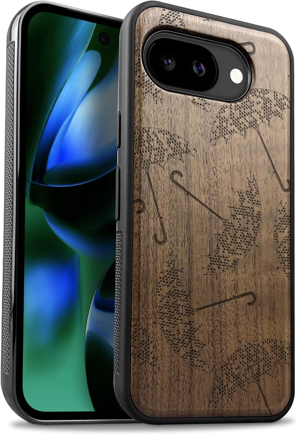 Carveit Magnetic Wooden Case for Google Pixel 10a Case, Wood Artisan Engraved & Soft TPU Shockproof Cover, Compatible with MagSafe Wireless Chargers (Mystical Elephant Art) Walnut