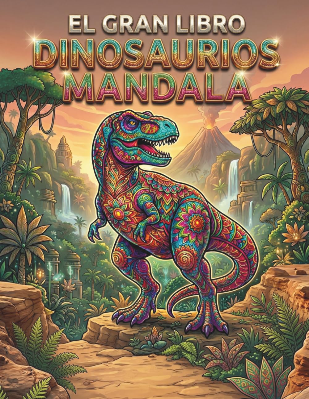 Dinosaurios Mandalas: Libro de Colorear para Adultos: 50 diseños intrincados de dinosaurios rellenos de mandalas para relajarte y desconectar