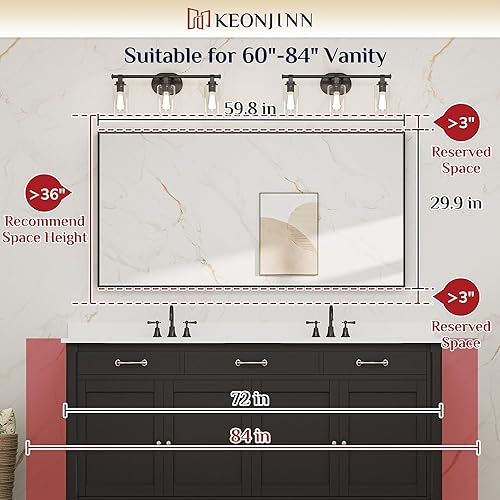 Miniatura 6 de Keonjinn - Espejo de baño negro de 60 x 30 pulgadas, espejos de pared rectangulares grandes y mates para lavabo de baño, espejo de granja con marco