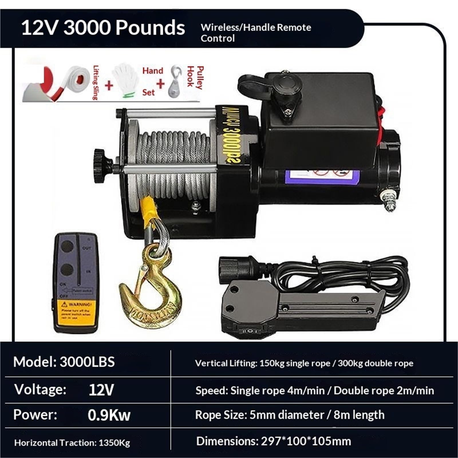 Verricello, Verricello Elettrico Montato Su Veicolo 12 V/24 V – Paranco Per Auto Compatto, Traino Automobilistico Autosollevante,per Garage(12V3000lbs)