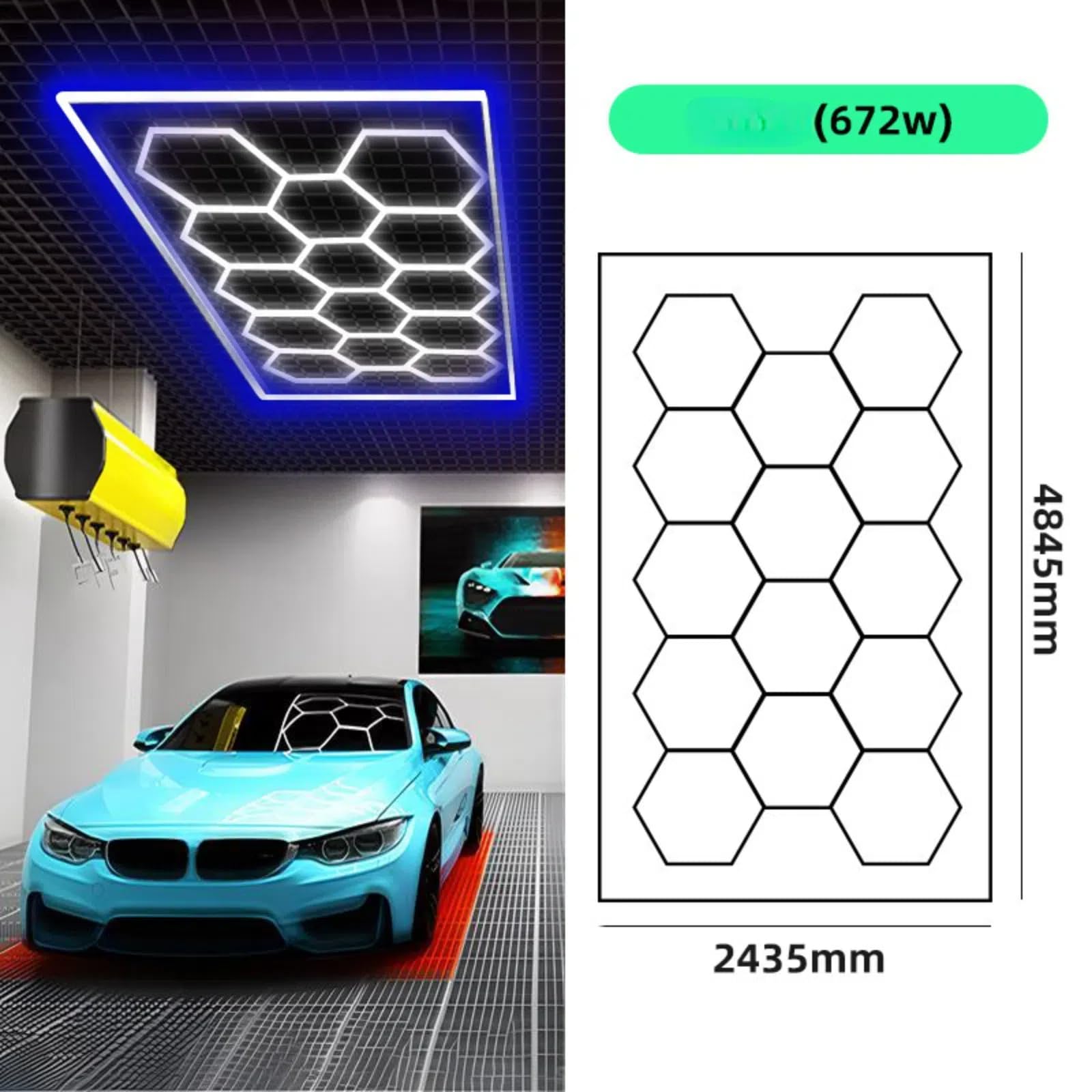neon led garage, lampe led hexagone,plafón led de nido de abeja,lampe de garage hexagonal,Adecuado para la decoraci n del coche, film luminoso para la iluminación de estación de trabajo y taller