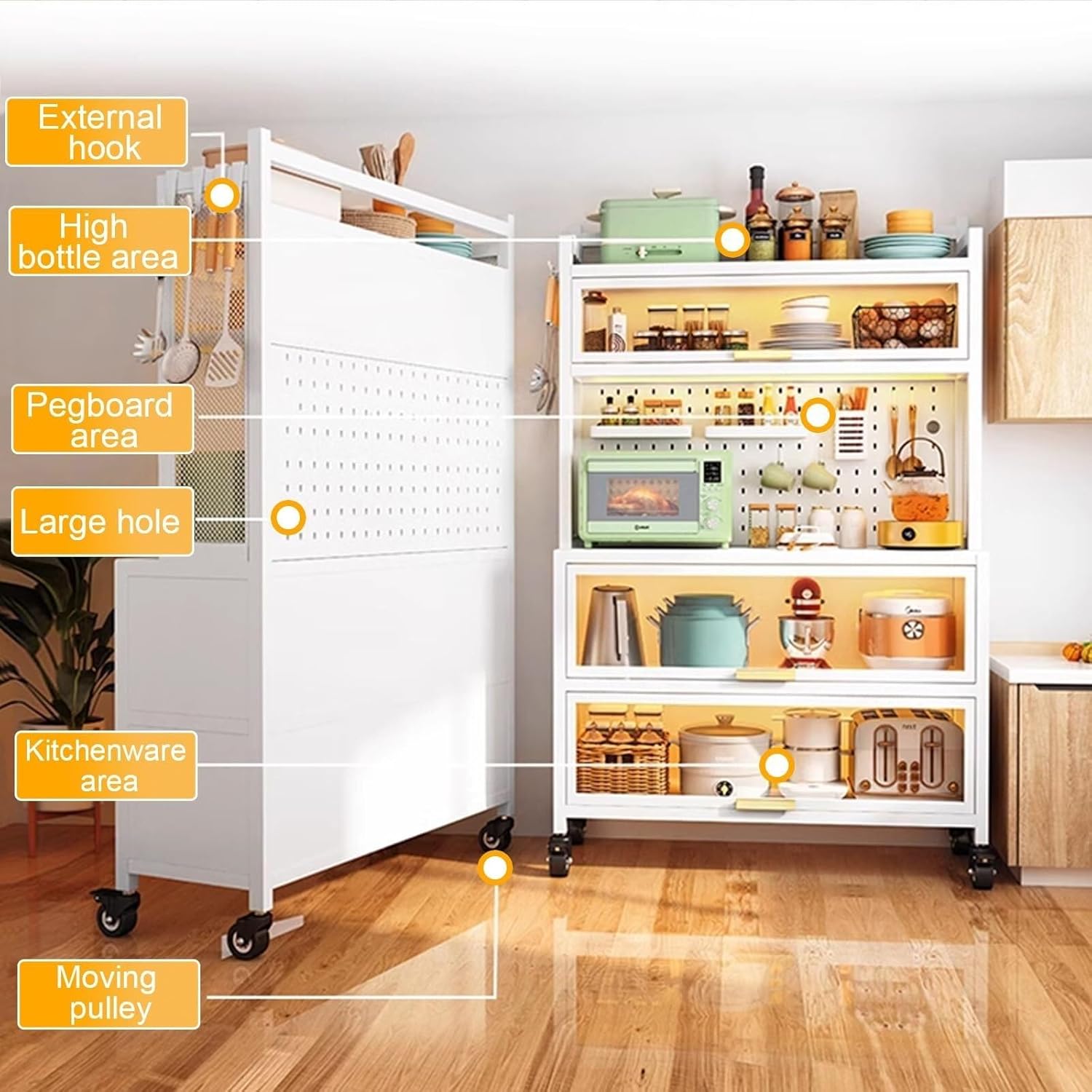 Standing Kitchen Baker's Rack with Storage Cabinet, Microwave Stand & Coffee Bar Station – 6-Layer Adjustable Shelves, 120cm Large Capacity, Perfect for Small Spaces & Home Organization