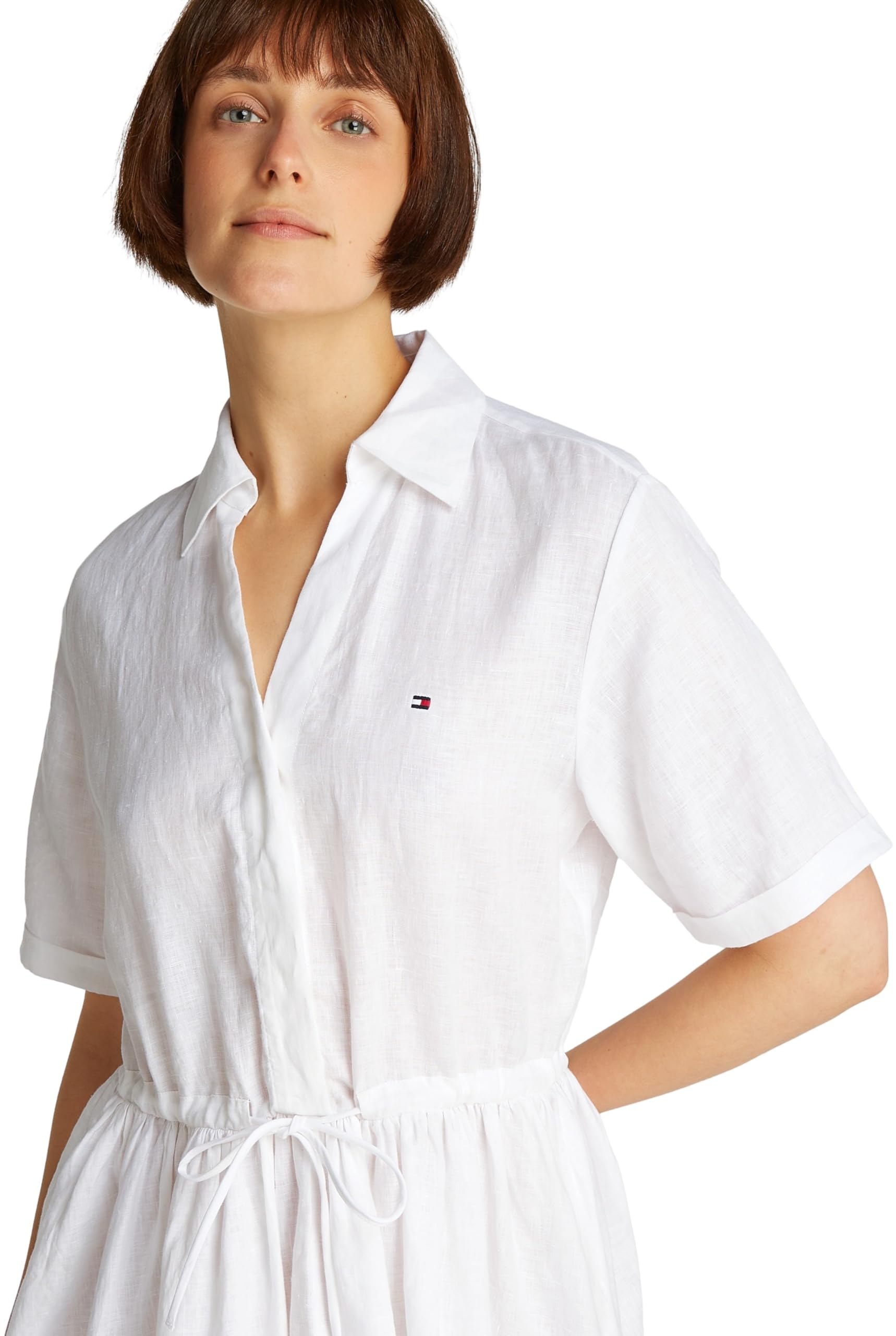 Tommy Hilfiger Damen Kleid Linen Short mit Taillengürtel