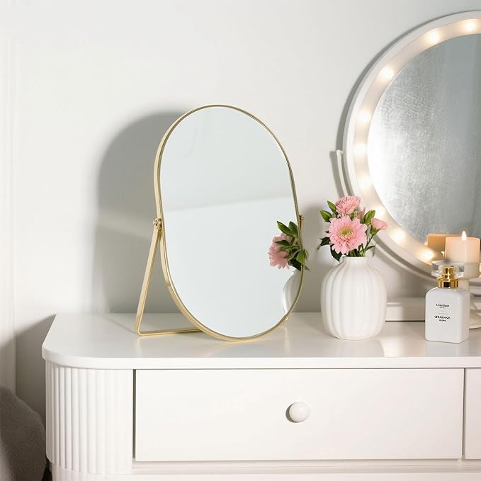 Espejo de tocador ovalado Feyarl 12x8 pulgadas, marco dorado miniatura 3