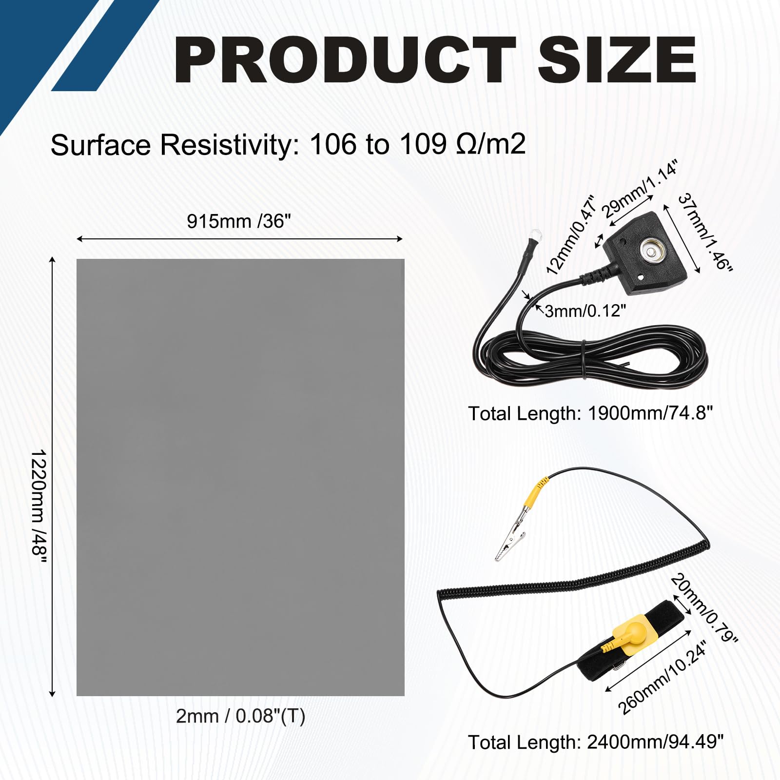 QUARKZMAN Antistatik Matte Kit Mit ESD Armband Und Erdungskabel 36"x48" PVC ESD Lötmatte Für Computer Telefon Elektronik Reparatur Heim PC Bau Upgrade Grau