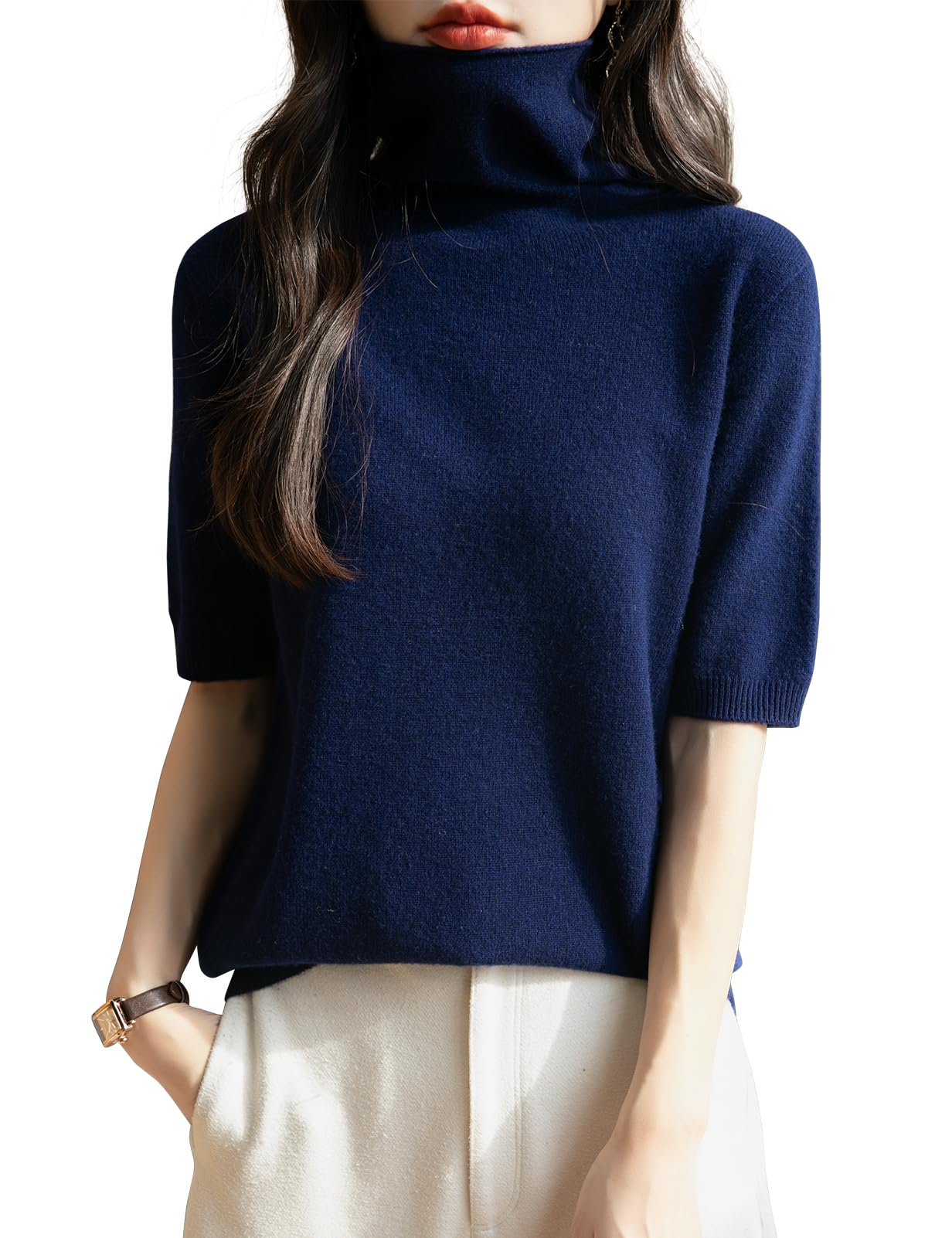 Chanyarn Donna 100% Lana Merino Manica Corta Maglione 2025 Primavera Estate Inverno Casual Dolcevita Senza Cuciture Maglia Maglione