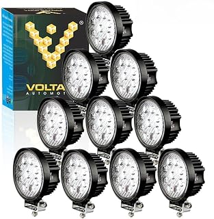 LED Pods Spot Flood Light 4" 27W Round Work Light 6000K for Tractor Bulldozer UTV Golf Cart Boat Off Road Truck Jeep SUV ATV - Voltage Automotive (10x Flood Light)