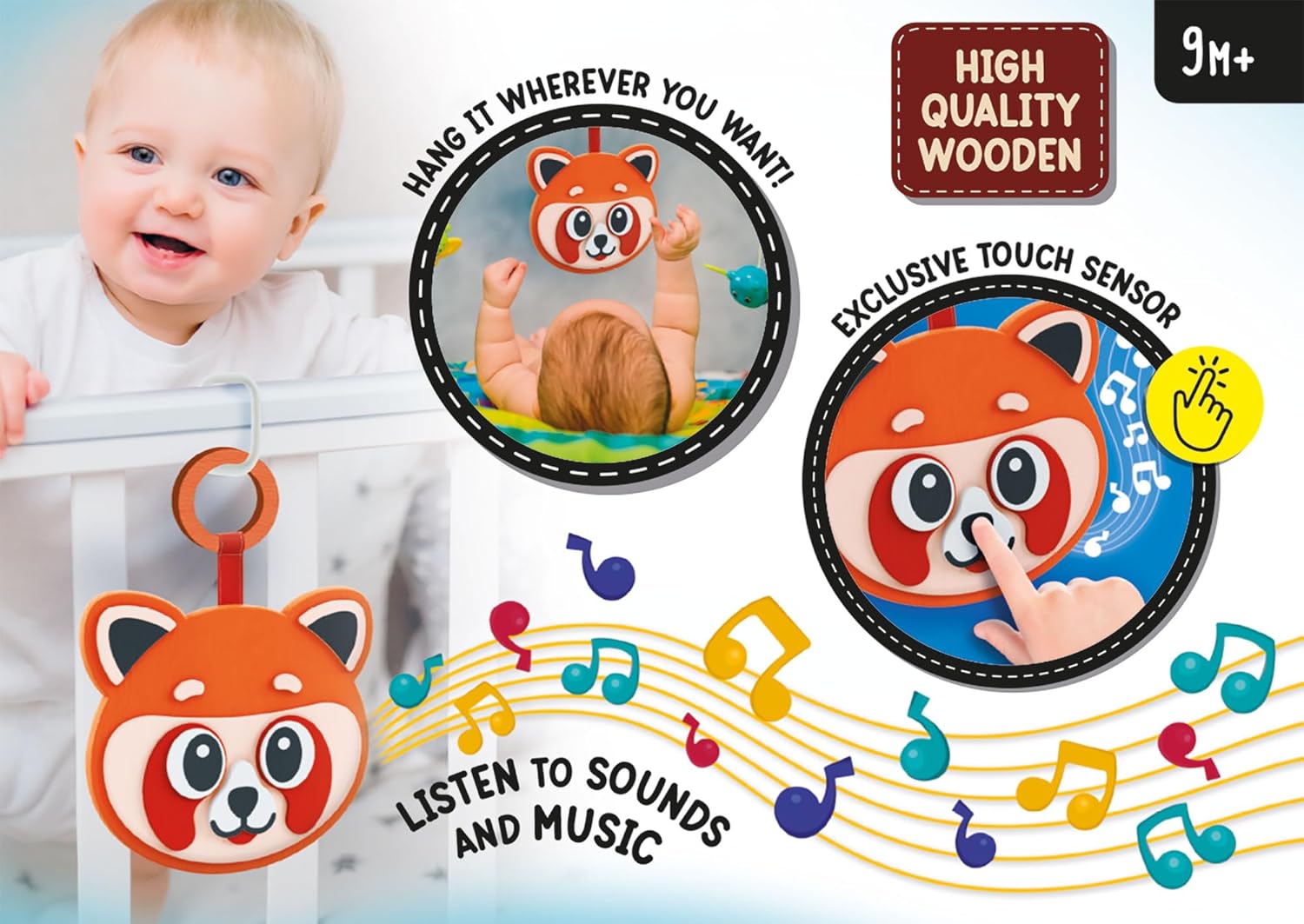 Lisciani Montessori Baby Wooden Musical Toy for Babies from 9 Months and Above – Musical and Luminous Learning – Electronic Toy – Promotes Sensory Discovery