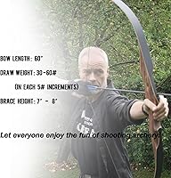Vista 5 de Sanlida Archery Arco de una sola pieza Royal X8 de 60 pulgadas, arco largo tradicional de madera para caza hecho a mano, kit de arco y flechas