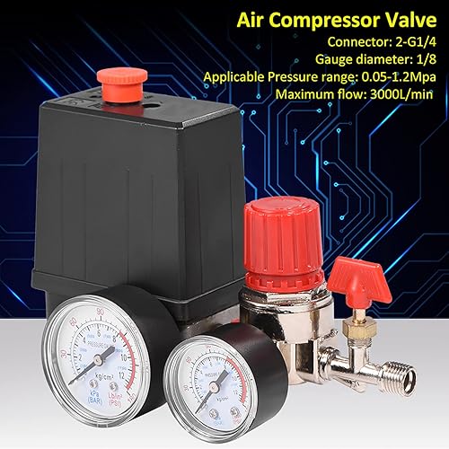 Miniatura 7 de Regulador de control del interruptor de la válvula de presión del compresor de aire con medidores para una rápida reducción de presión