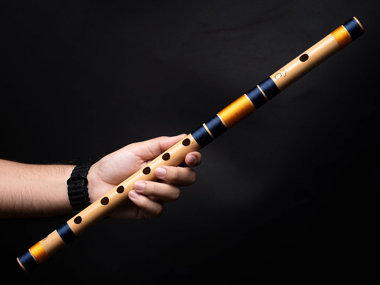 Radhe Flutes | PROFESSIONAL Bamboo Bansuri | C Natural | Right Handed | Middle Octave | With Hard Cover | Velvet Cover & Paper Tube | Dark Blue & Orange