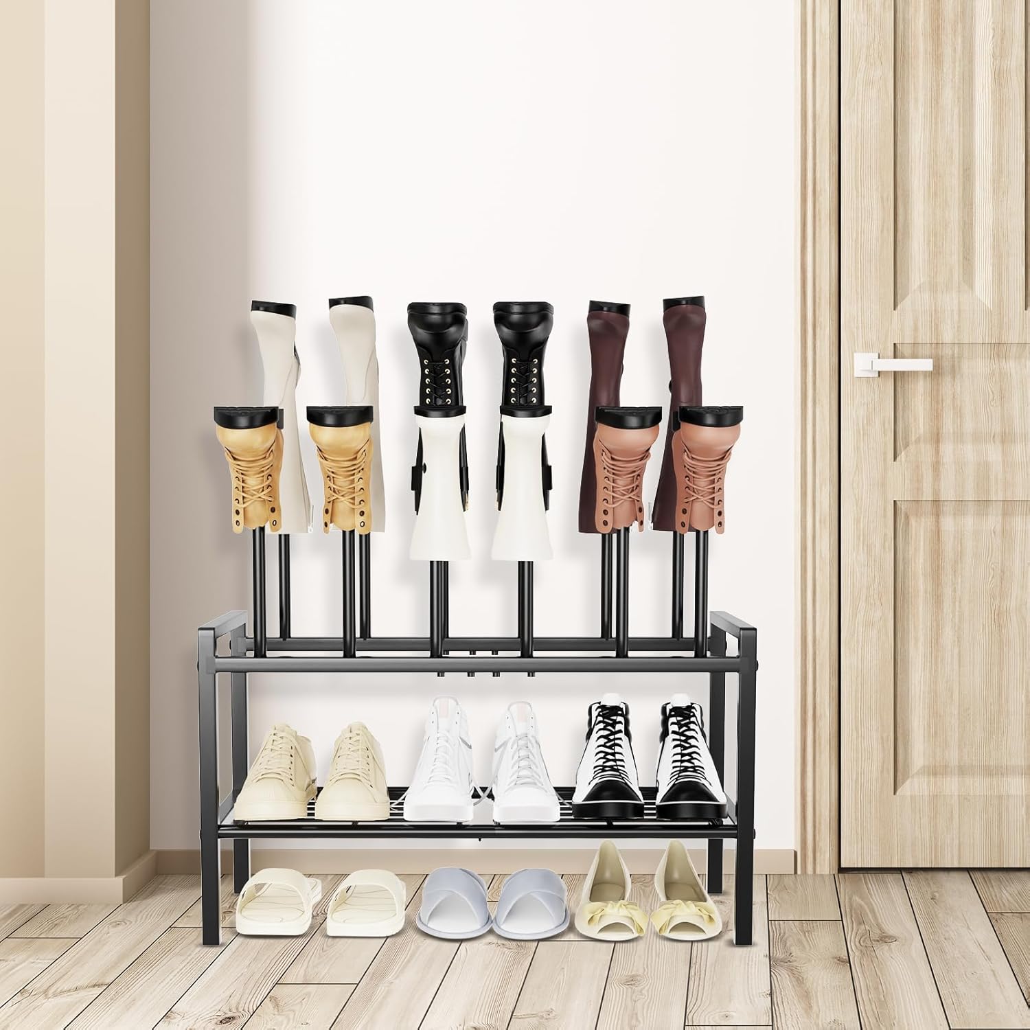 Tall Boot Shoe Rack,FreeStanding Metal Shoe Racks with 12 Long Posts Holds 6 Pairs,Boot Shelf Storage Organizer for Closet Entryway Floor Bedroom Outdoor, Black - Image 8