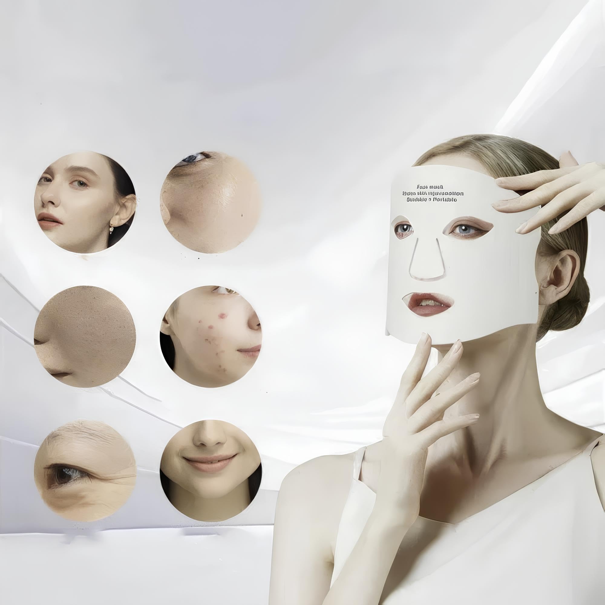 Appareil de massage LED pour le visage et le cou avec 7 couleurs de lumière thérapeutique