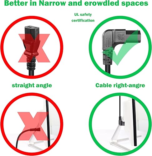 Miniatura 7 de GELRHORN - Cable de resorte eléctrico de 4.9 pies, 90 grados, 3 clavijas, NEMA 5-15P a IEC 320 C13, 10 A, 250 V15 A, 125 V, 18 WAG, ángulo