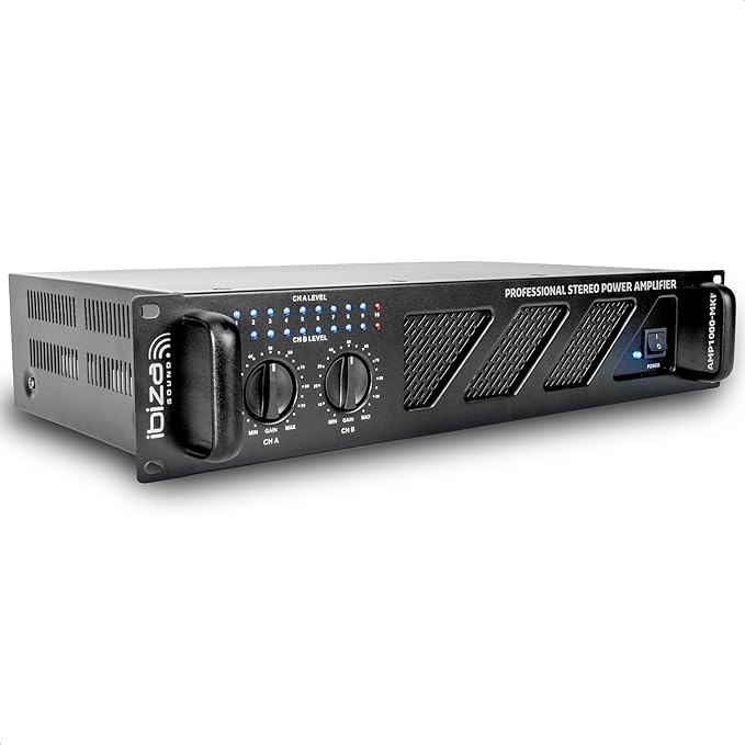 Ibiza AMP1000-MKII Amplificateur Sono Professionnel 2x800W – Amplificateur de Puissance Stéréo Rackable 19” avec Entrées RCA/Jack, Sorties Speakon/Bornier et Protection Électronique