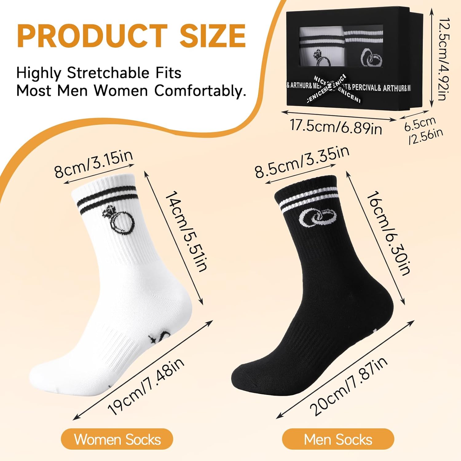 2 Pairs Engagement Gifts Wedding Gifts for Couples Bride and Groom Crew Socks with Gift Box Black and White - Image 4