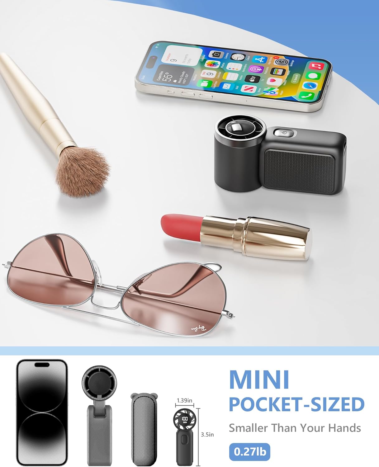 Portable Handheld Mini Fan, 6 Gear Wind, Hand Small Travel Personal Held Fans, Rechargeable Turbo Fan, Gifts for Women Men, for Camping Vacation Outdoor (black) - Image 2