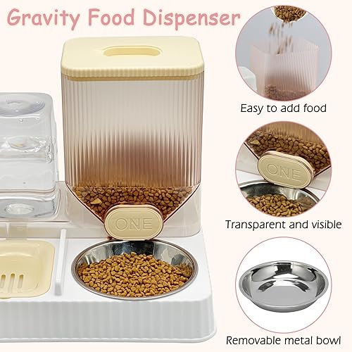 Vista 35 de Fhiny Comedero de gravedad para gatos y dispensador de agua, 2 en 1, bebedero automático para mascotas, juego de cuencos de comida de acero Cuenco