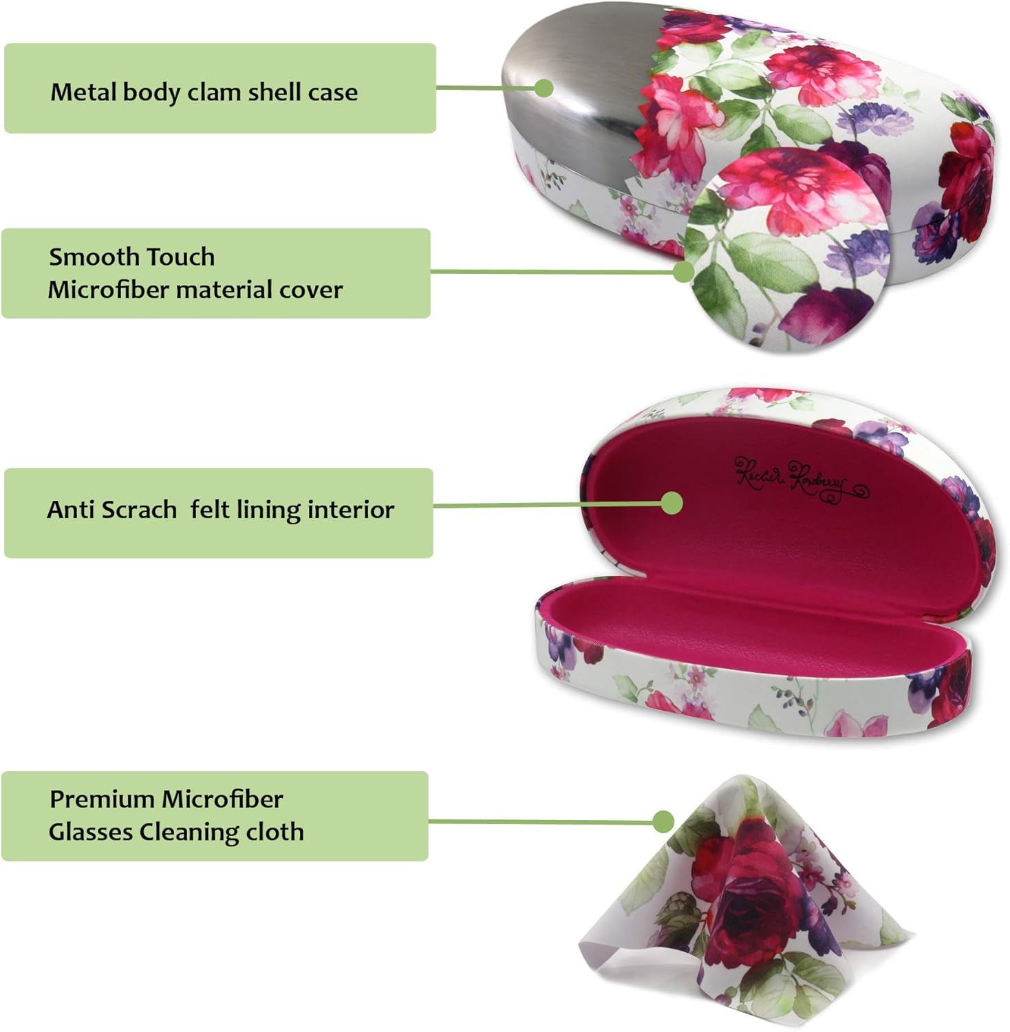 MyEyeglassCase Hard Sunglasses case - Women Glasses Case Holder - Large Durable Eyeglass Case Hard Shell with Pouch & Cloth - Image 2