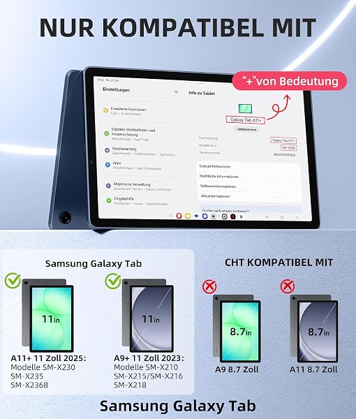 Vobafe Hülle mit Tastatur für Samsung Galaxy Tab A11+ Plus 11 Zoll 2025 / Tab A9+ Plus 2023, 7 Farben Beleuchtete mit Abnehmbare Tastatur, TPU Rückschale mit Stifthalter, QWERTZ, Blaugrau - 2