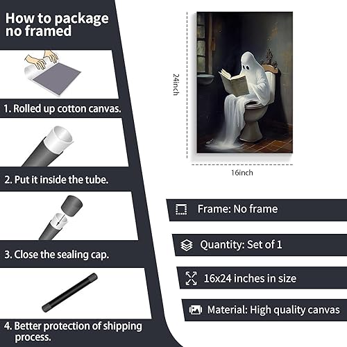 Miniatura 7 de Wodkodnxy Pared de lienzo de libros de lectura de fantasmas en toliet vintage, divertidos pósteres estéticos góticos, fotos de terror de Halloween,