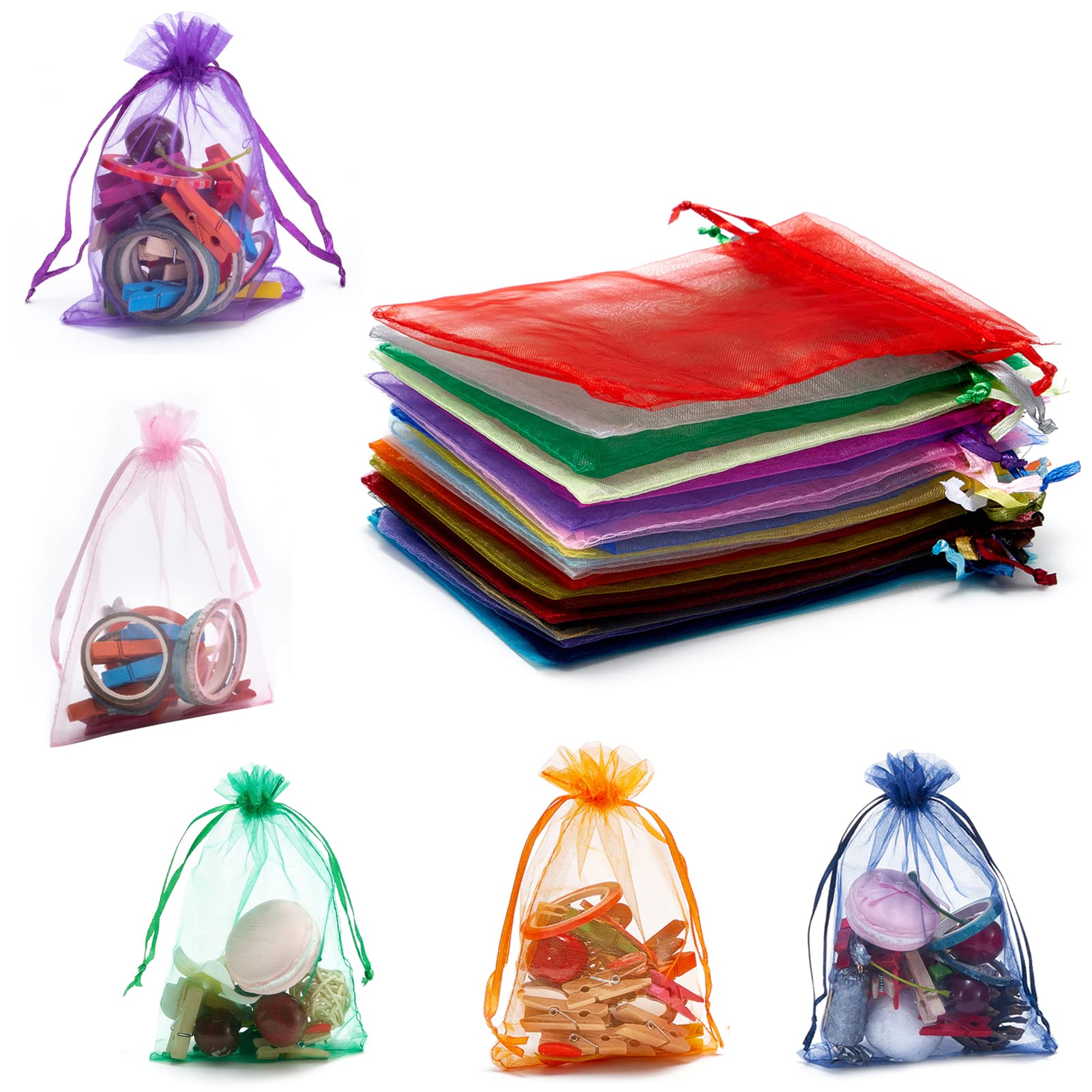 Tendwarm 50 szt. 15 x 18 cm torby na prezenty z organzy ze sznurkiem na prezenty, torebki na biżuterię torby siatkowe sznurek torby na cukierki (wielokolorowe)