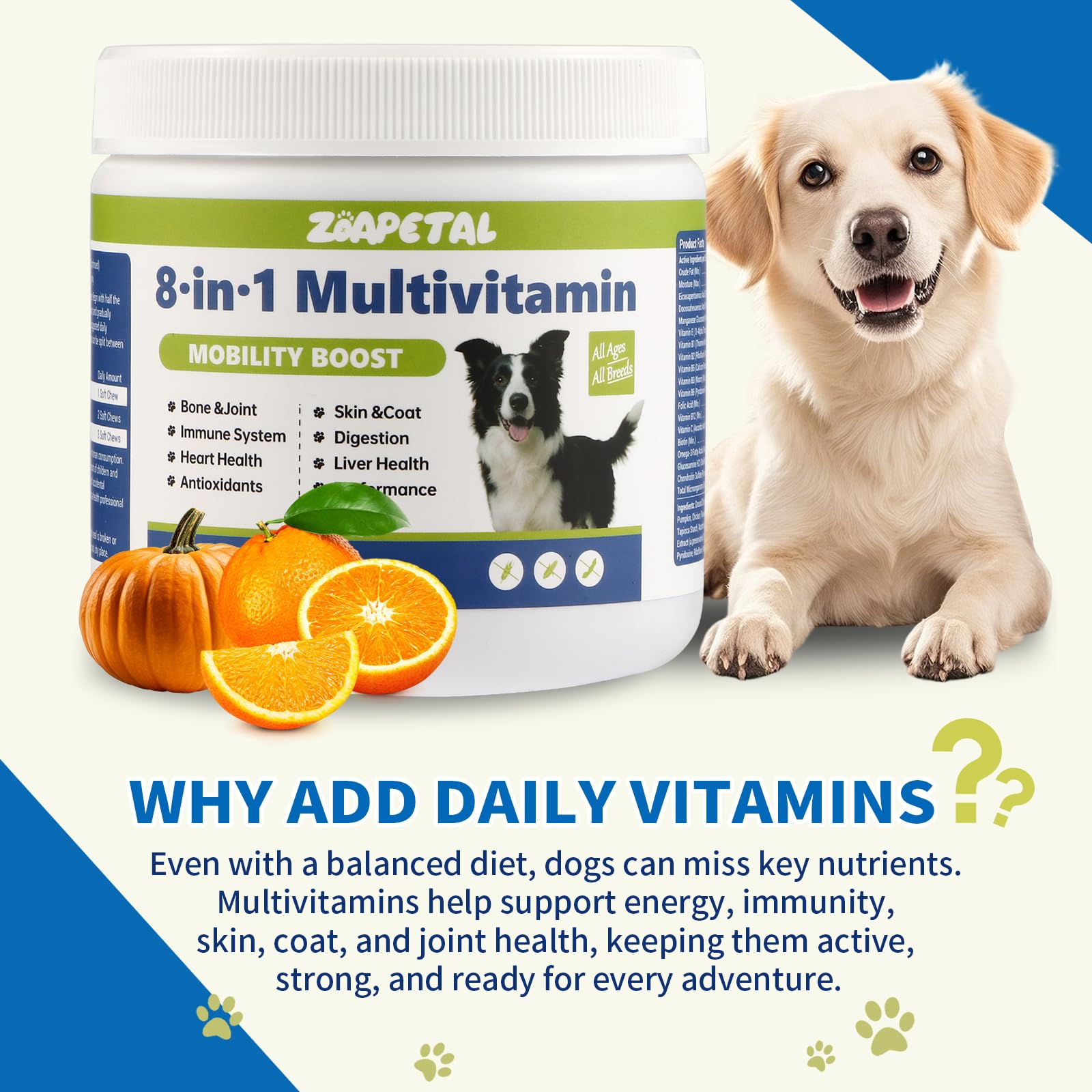 Dog Multivitamin Soft Chews – Glucosamine, Chondroitin, Probiotics & Omega-3 for Joint, Skin & Coat, Heart, Digestive & Immune Support – Chicken Flavor, 120 Soft Chews, ZOAPETAL - image 3