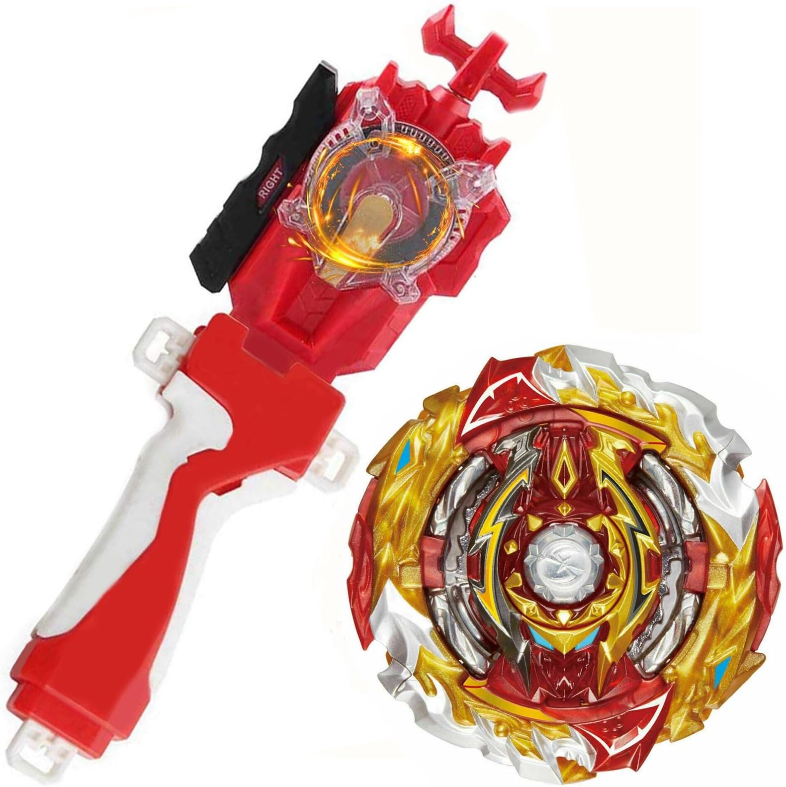 Battling Sparking String Launcher, World Spriggan Top Burst Set, Left and Right Spin String Launcher Grip Compatible with All Bey Burst Series - Red