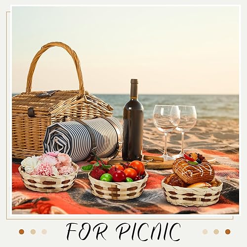 Miniatura 7 de Sintuff 24 cestas redondas de regalo de 6.5 pulgadas, cesta tejida de bambú, cesta pequeña de frutas y pan, cestas vacías para servir alimentos,