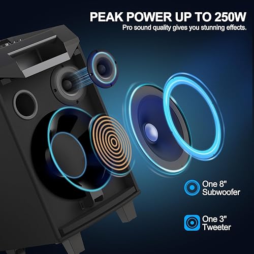 Miniatura 6 de VeGue Máquina de karaoke, sistema PA de altavoz Bluetooth para adultos y niños con 2 micrófonos inalámbricos, subwoofer de 8 pulgadas, máquina de