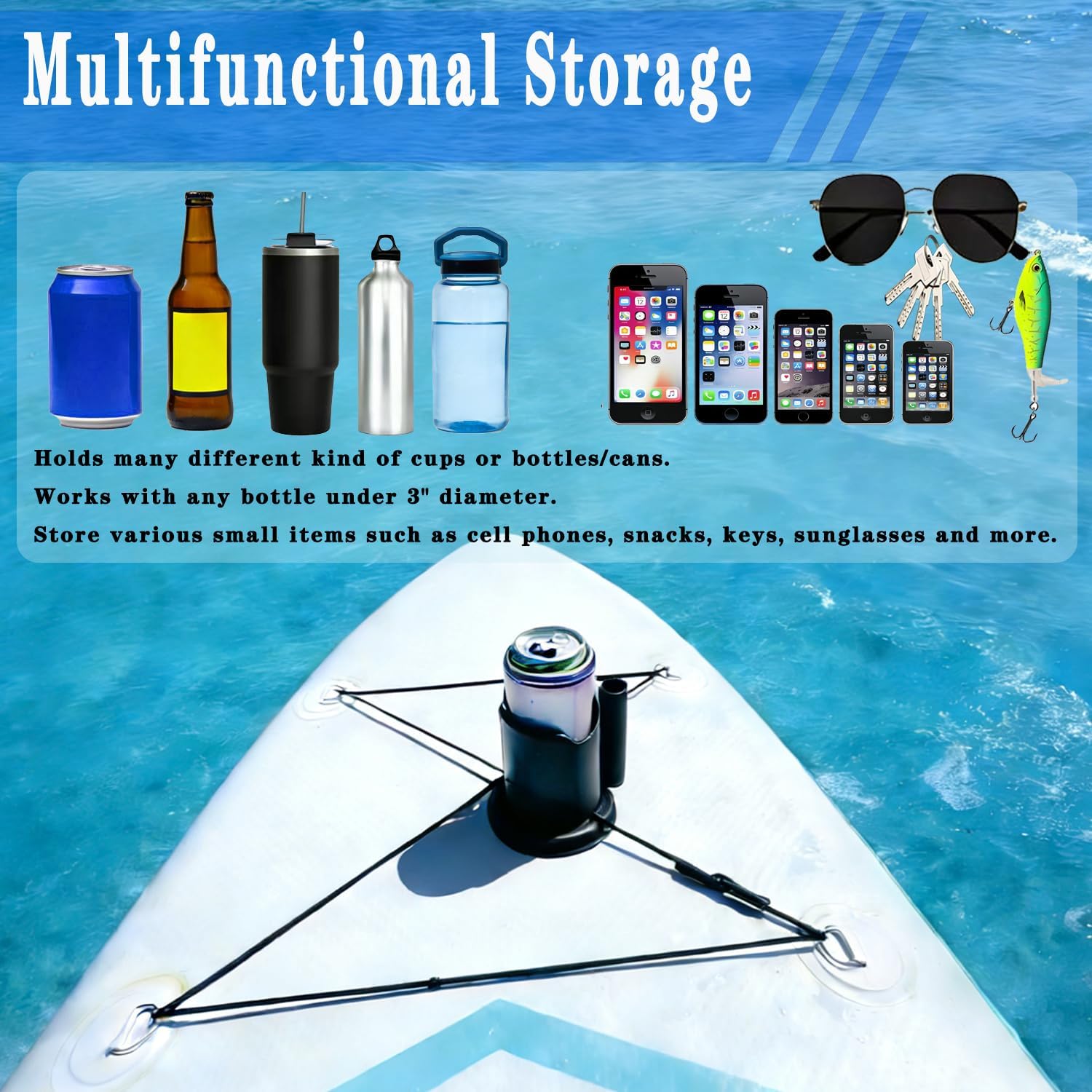 Paddle Board Cup Holder, 2-in-1 Kayak Cup Holder, Thickened Base Increased Stability, Paddle Board Accessories for SUPs, Canoes, Surfboards, Boats(Black)