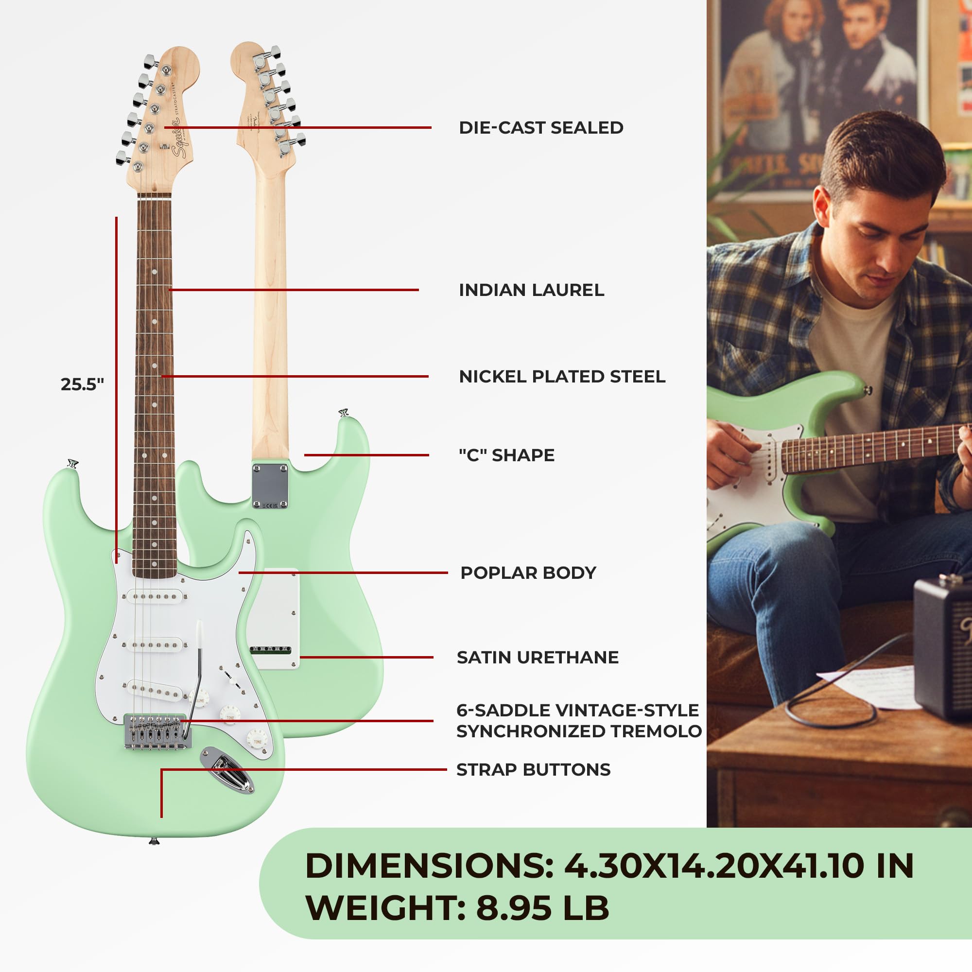 Amazon.com: Fender Squier Stratocaster Electric Guitar - Surf