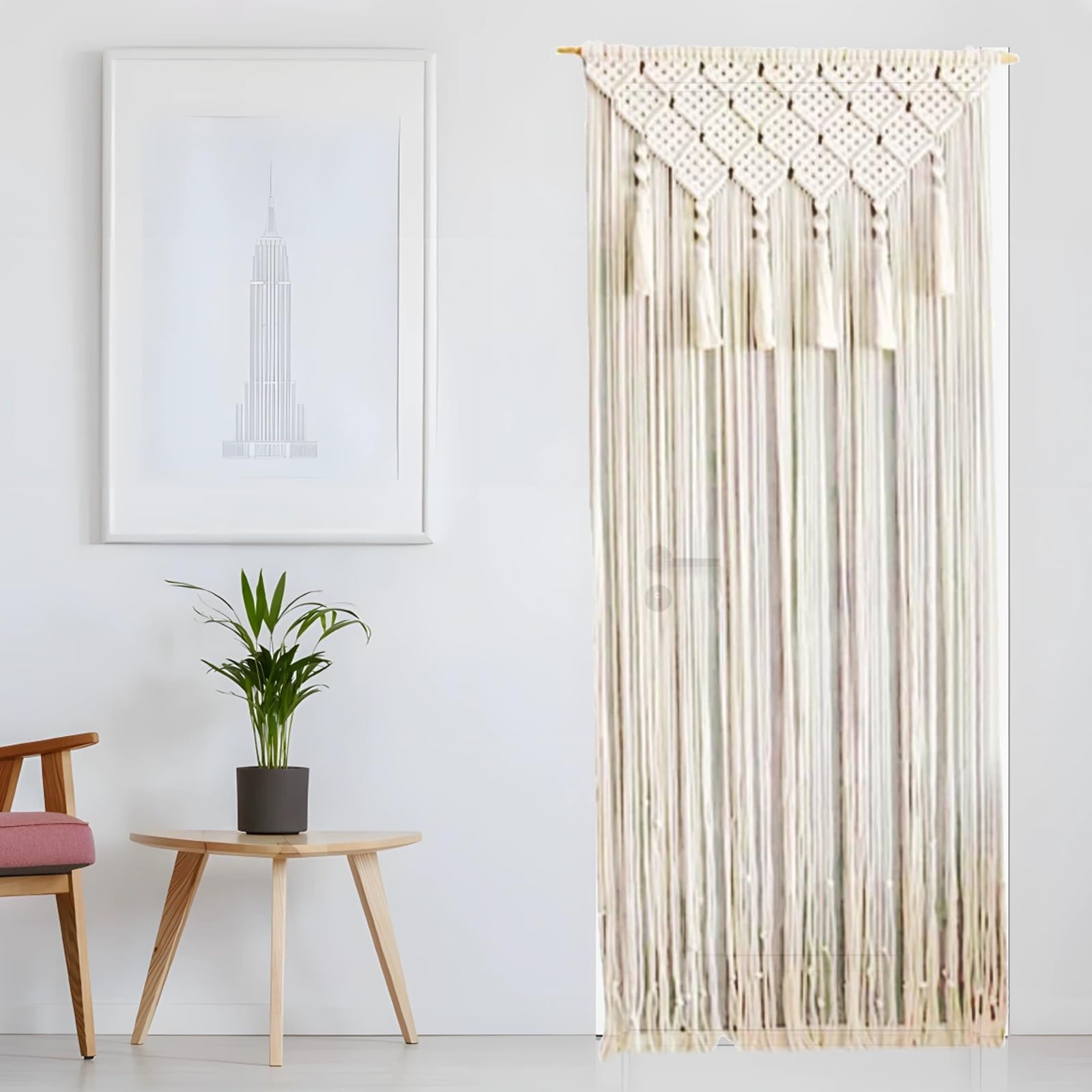 Tenda in Macramè Tessuta a Mano, 65 x 200 cm, Stile Bohémien, Divisorio in Corda di Cotone per Finestra, Porta o Matrimonio