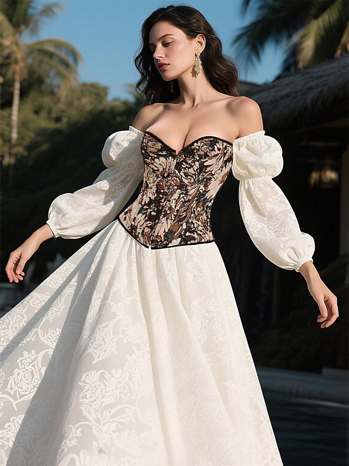 SHAPERIN Corset Tops for Women Vintage Floral Denim Overbust Corset Renaissance Bustier Top Waist Cincher Going Out - Image 3