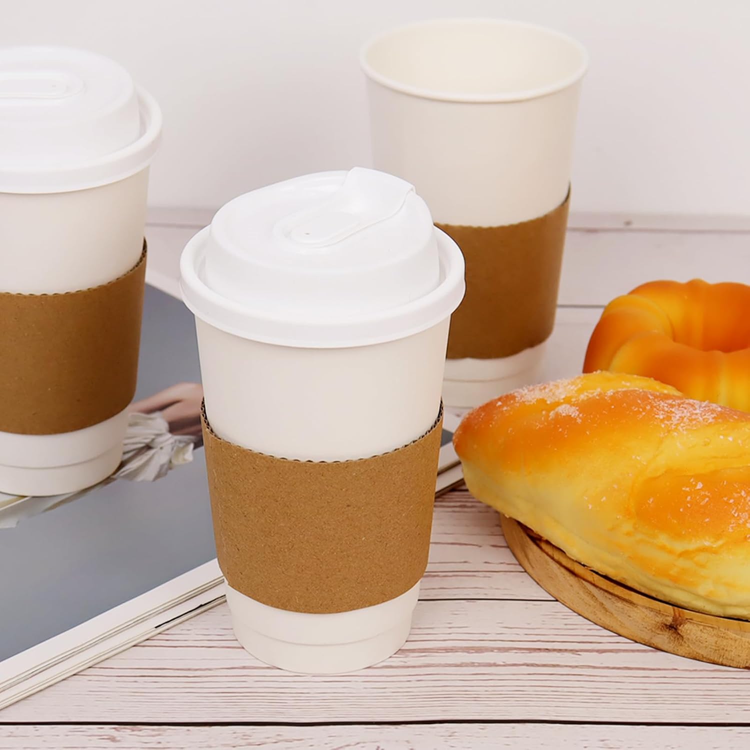 300 Pack Kraft Paper Coffee Cup Sleeves Disposable, Cardboard Cup Sleeves for Hot Drinks & Cold Drinks, Fit 10-20 oz Cups