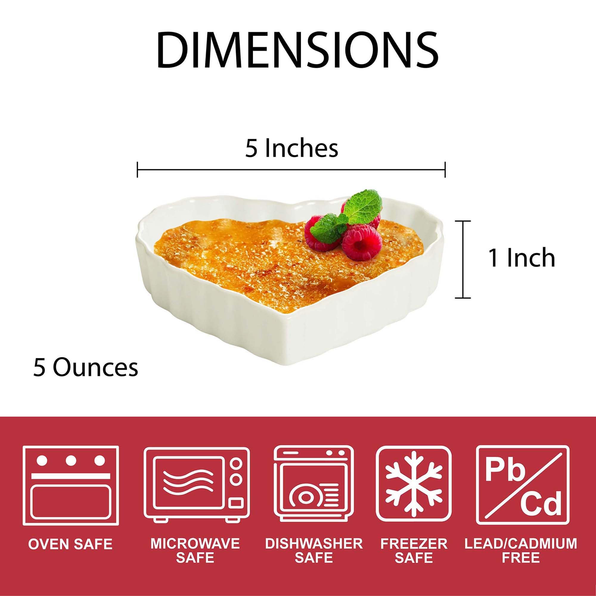 HIC Harold Import Co. 98019-6 HIC Heart Creme Brulee, porcelana fina blanca, 12,7 x 2,54 cm, juego de 6