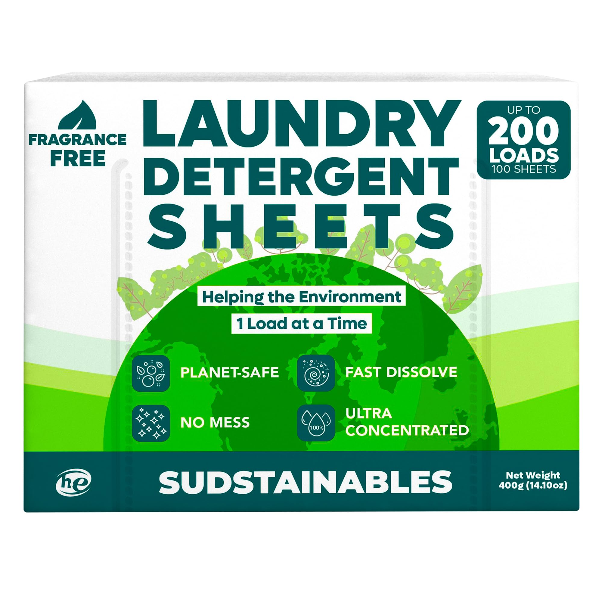 Sudstainables Laundry Detergent Sheets 200 Loads – Dissolvable Laundry Sheet for Washing Machines, Compact Alternative to Liquid & Powder Detergent, Travel-Friendly Soap | Fragrance Free[Amazon-developed Certification] Compact by Design