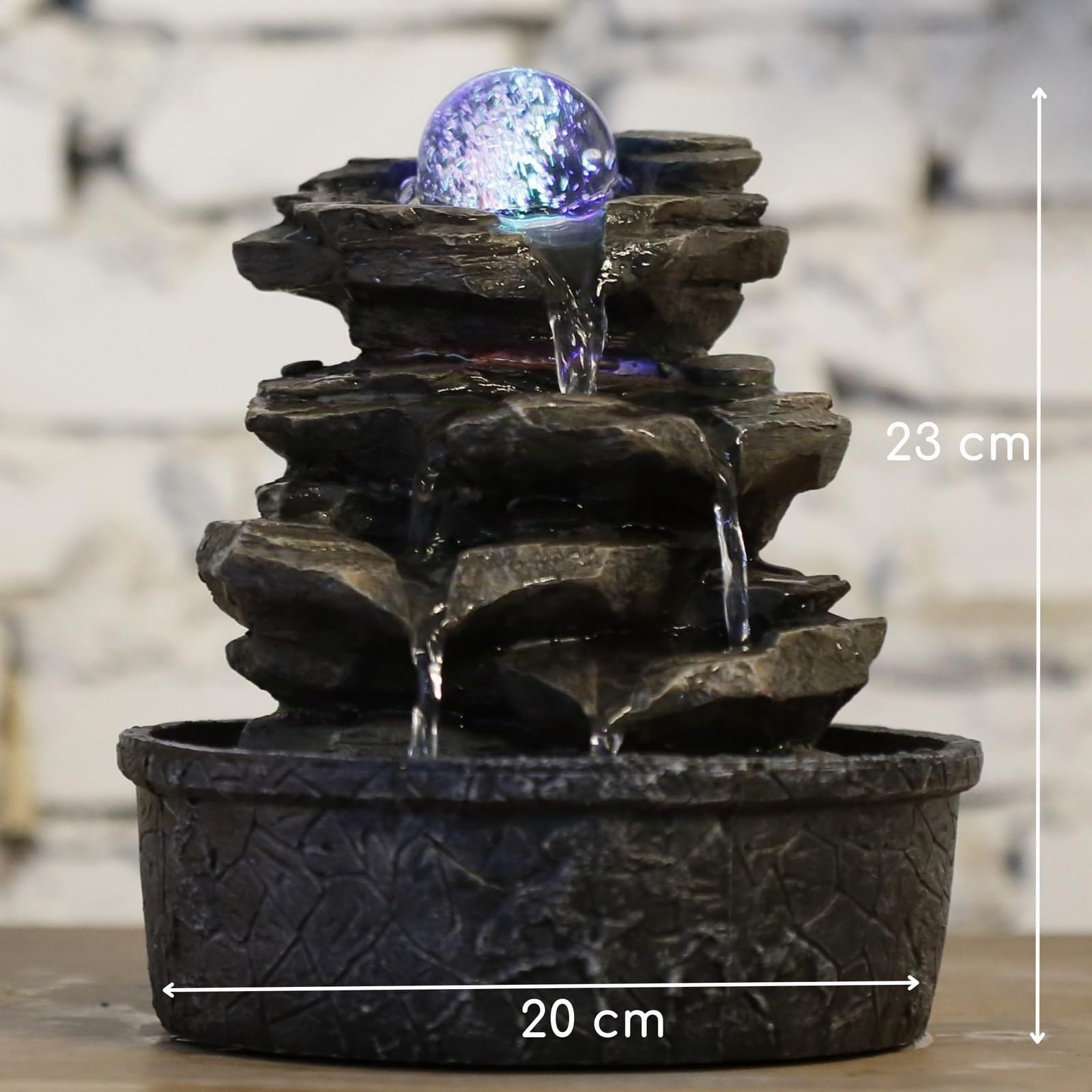 Zen'Light - Zimmerbrunnen Little Rock - Naturwasserfall mit Steineffekt und farbigem LED-Licht - Zen Tischdekoration Ideal für Meditation und Entspannung - Feng-Shui-Objekt Glück - H 23cm