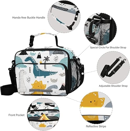 Miniatura 4 de ALAZA OREZI - Lonchera de dinosaurio para niños y niñas, lindas bolsas de almuerzo de dinosaurio para niños (blanco)