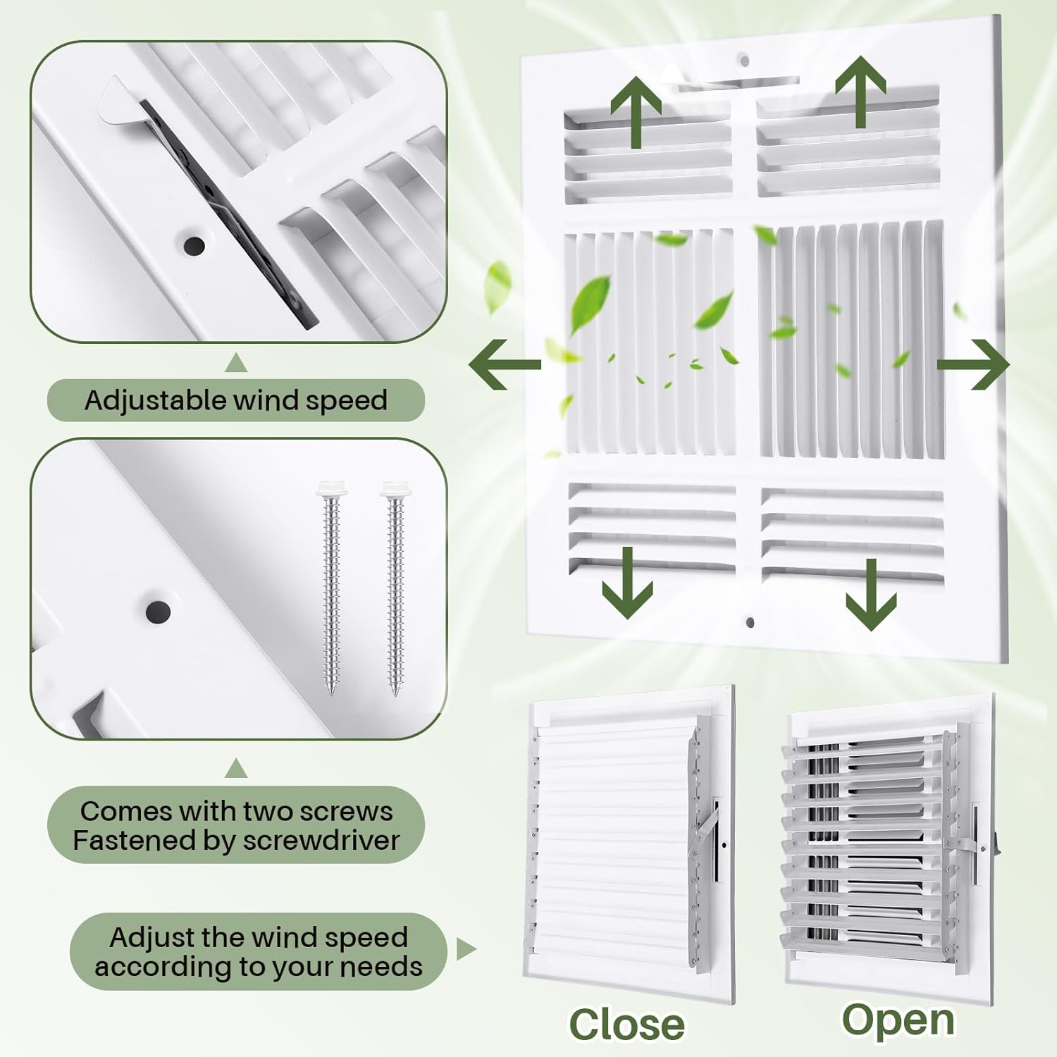 VIHOSE 6 Pcs 10 x 10 Inch 4 Way Air Vent Cover for Home Wall Ceiling Register Stamped Face Steel Sidewall Ceiling Register White Square Vent Cover