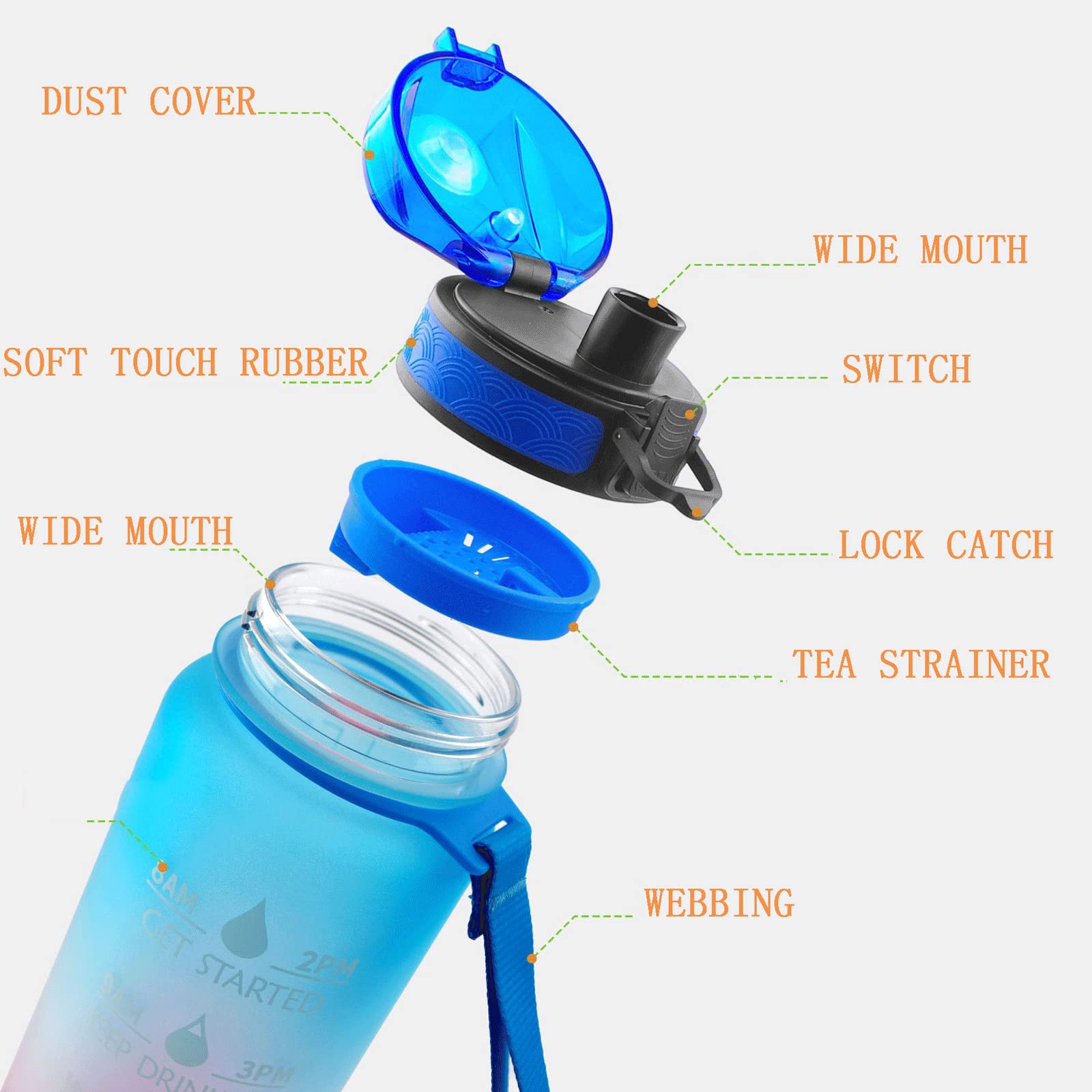 Wisedeal 32oz Motivational Water Bottle With Time Marker & Strap - Leakproof, BPA-Free For Gym & Outdoor - View #11
