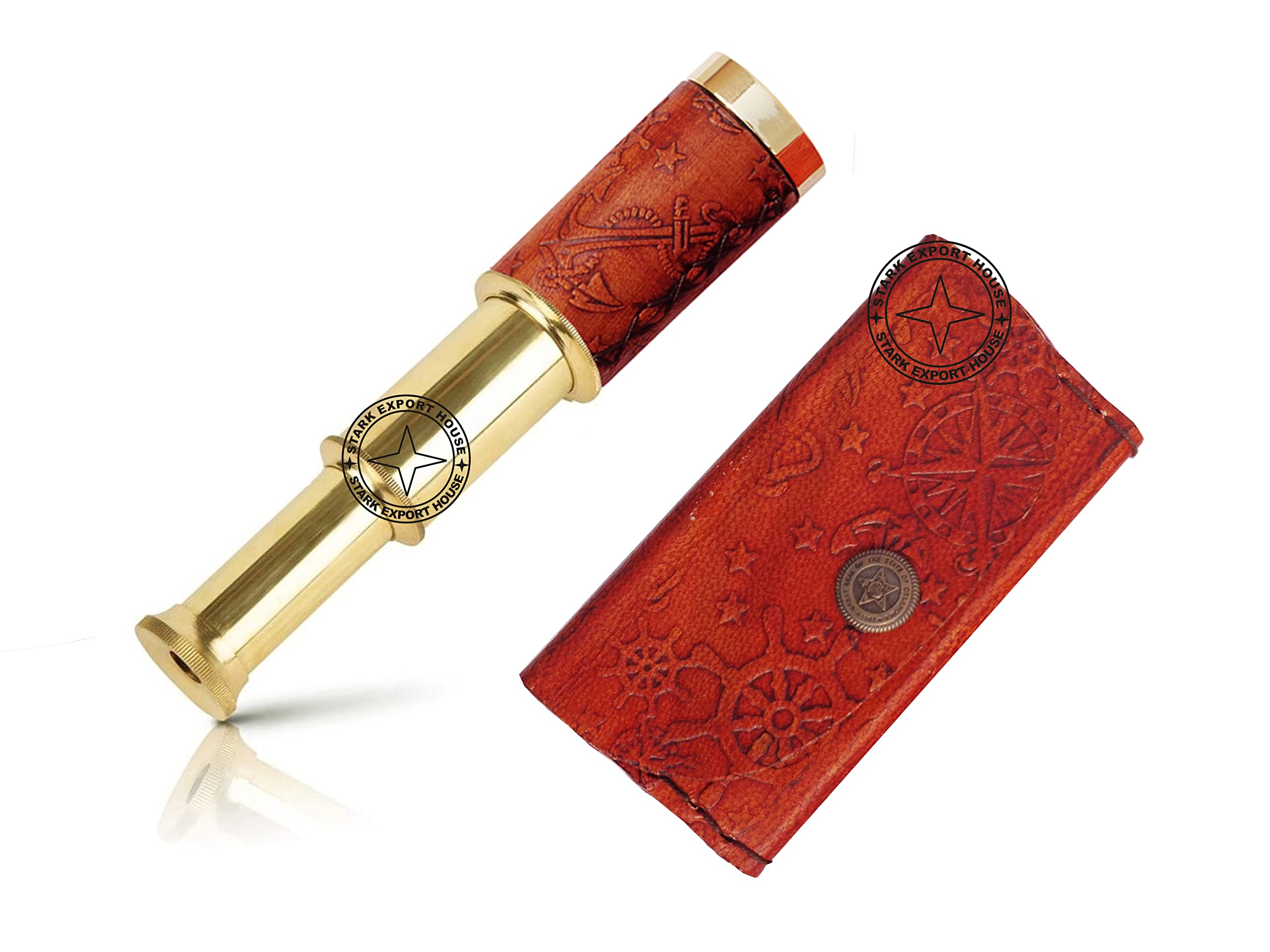 Brass Maritime Telescope Marine Brass Pirat Spyglass Binoculars 7 Inch with Leather Box Best for Gift-picture-30