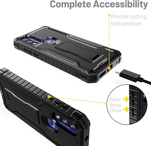 Miniatura 3 de FITO Funda para Moto G Pure, funda resistente a prueba de golpes de doble capa con un protector de pantalla de vidrio, soporte integrado (negro)