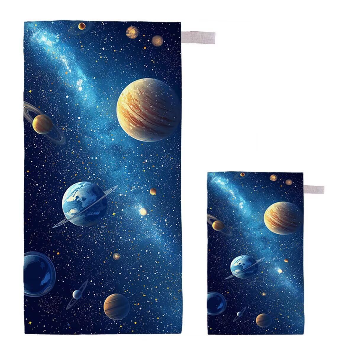 Telo Mare XXL 220x100cm/35x70cm, 2 Set Telo Mare Microfibra Universo Asciugamano Palestra Uomo, Antisabbia, Leggero, Asciugatura Rapida, Teli da Spiaggia Grandi Accessori per Camping Natation Yoga H-6